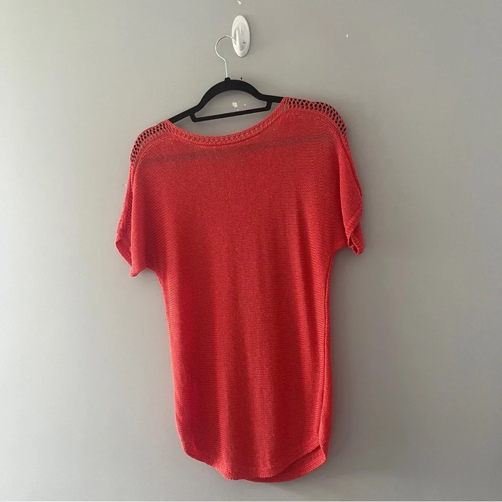 Chico's Orange Knit Top Round Neck Pullover Lightweight Colorful Linen Blend
